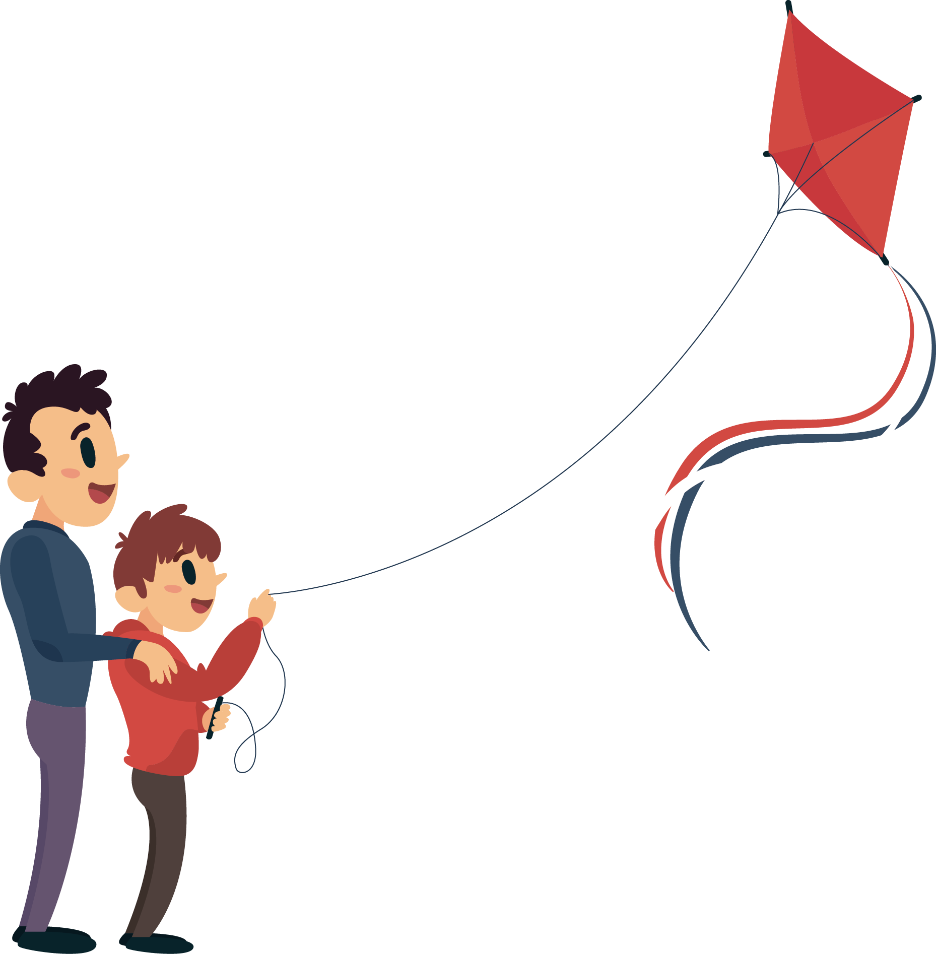 kids flying chinese kite clipart