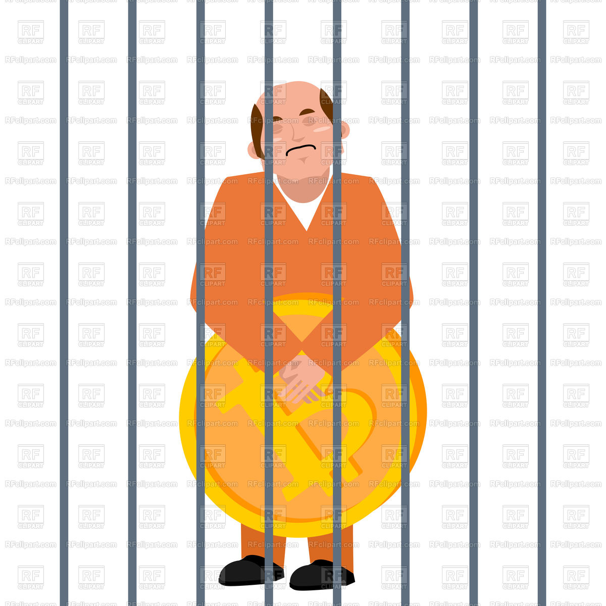 1200x1200 Businessman with bitcoin in jail Royalty Free Vector Clip Art