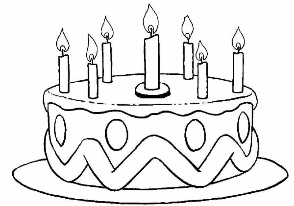 Coloring page of a cake with the words Let there be cake