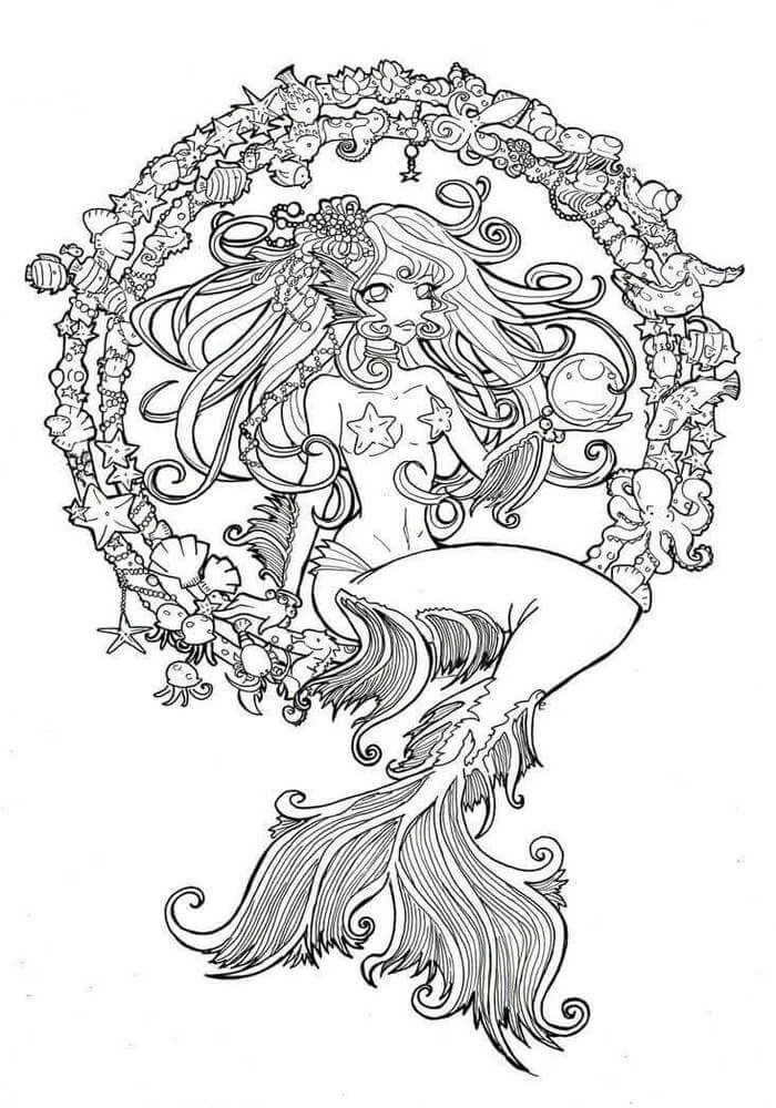 Detailed Mermaid Coloring Pages at GetDrawings | Free download