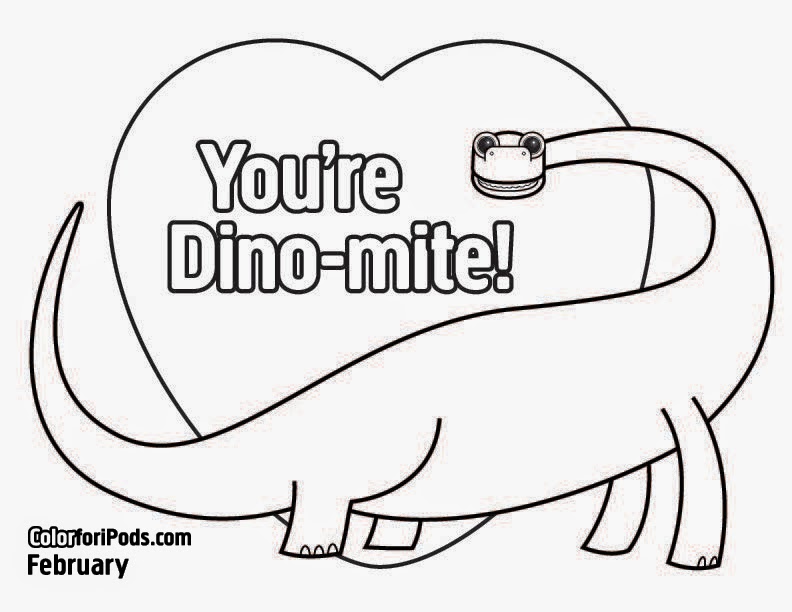 Coloring and Drawing: Happy Valentines Day Dinosaur Coloring Pages