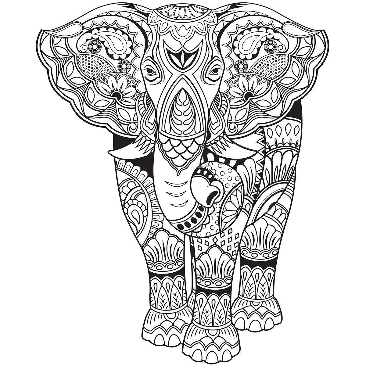 761 Cartoon Zentangle Elephant Coloring Page for Adult