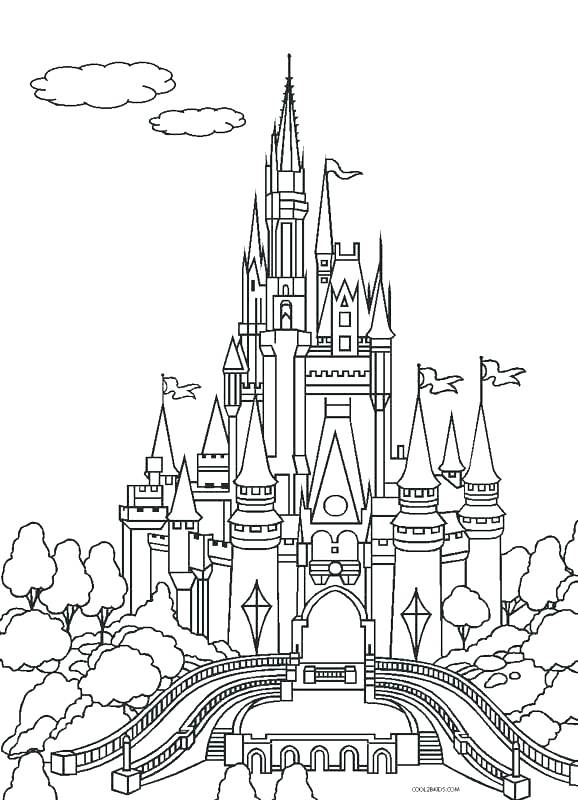 800 Cartoon Frozen Castle Coloring Page for Kindergarten