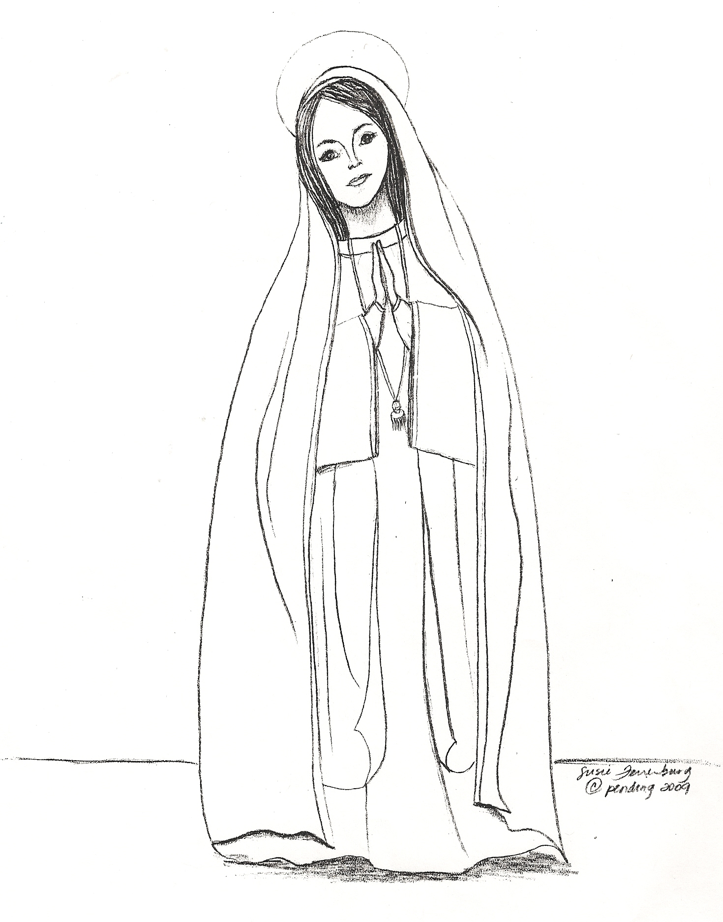 Богородица рисунок карандашом