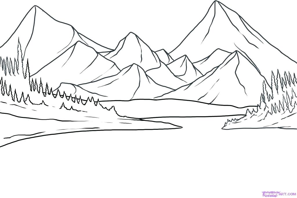 564 Cartoon Coloring Pages Mountain Scene 