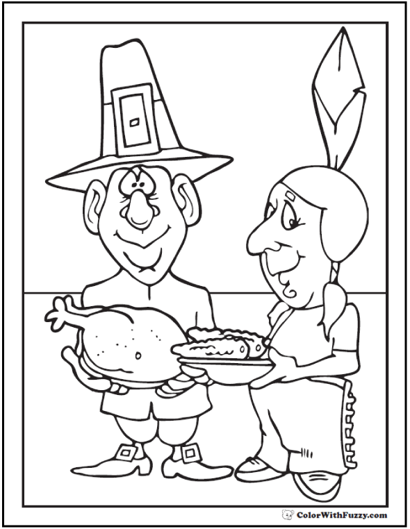 Pilgrim And Indian Coloring Pages Thanksgiving At Getdrawings Free