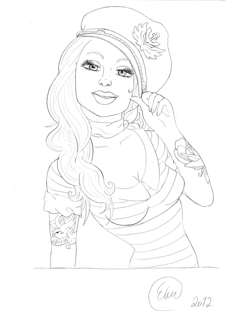 Sexy Pin Up Girl Coloring Pages Adult Sketch Coloring Page