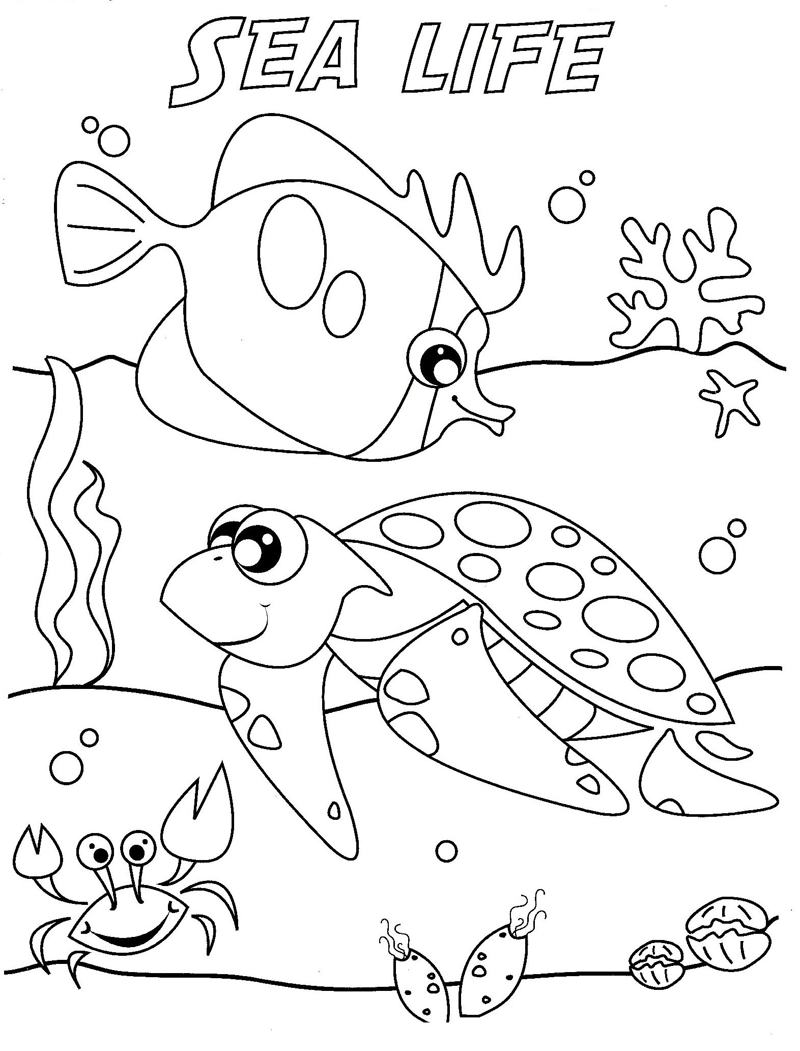 841 Cartoon Coloring Pages Of Marine Animals for Kindergarten