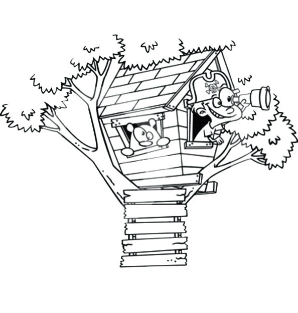 Tree House Coloring Pages For Kids - Drawing with Crayons