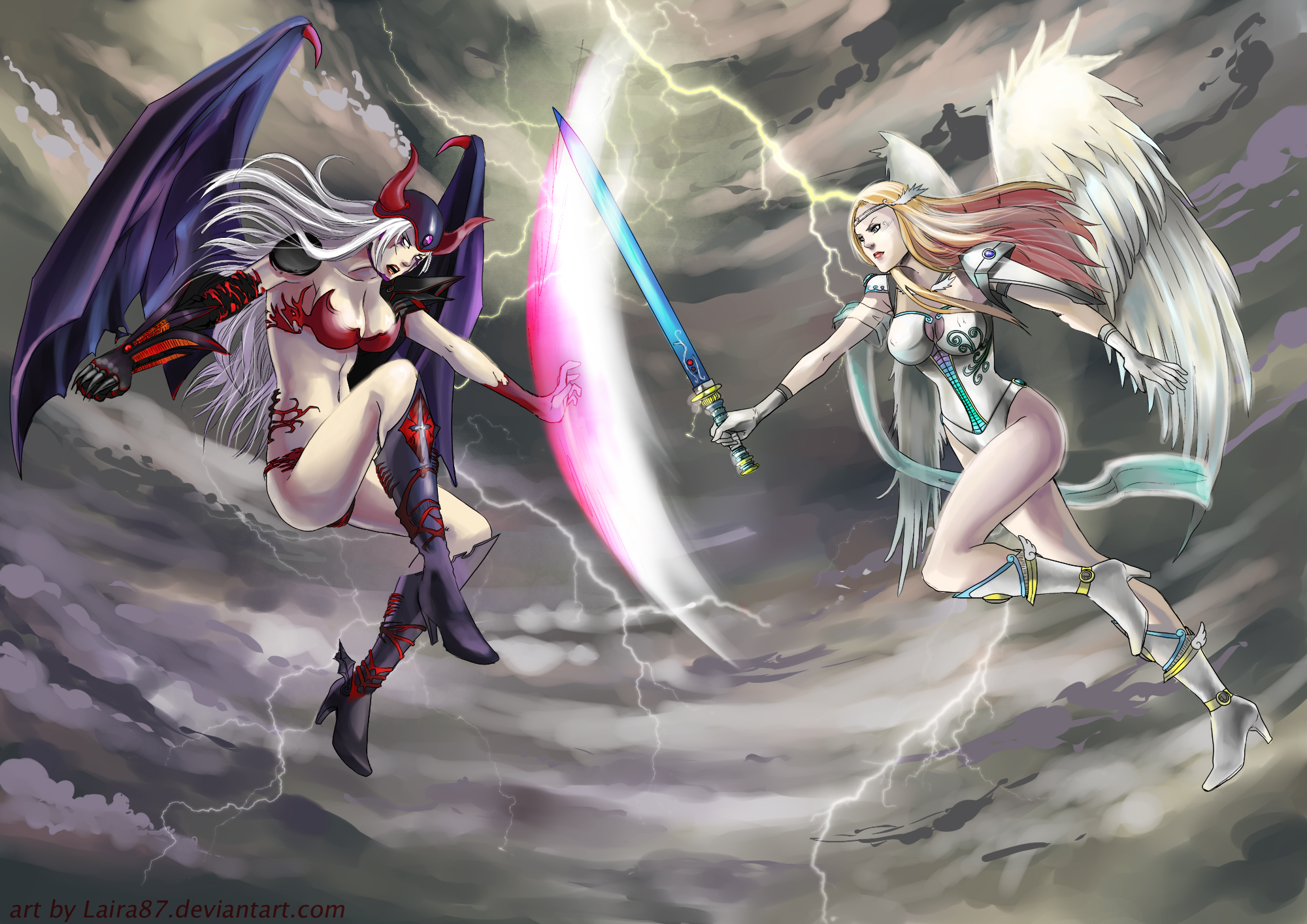 2000x1414 Angel And Demon Fight By Lairam.