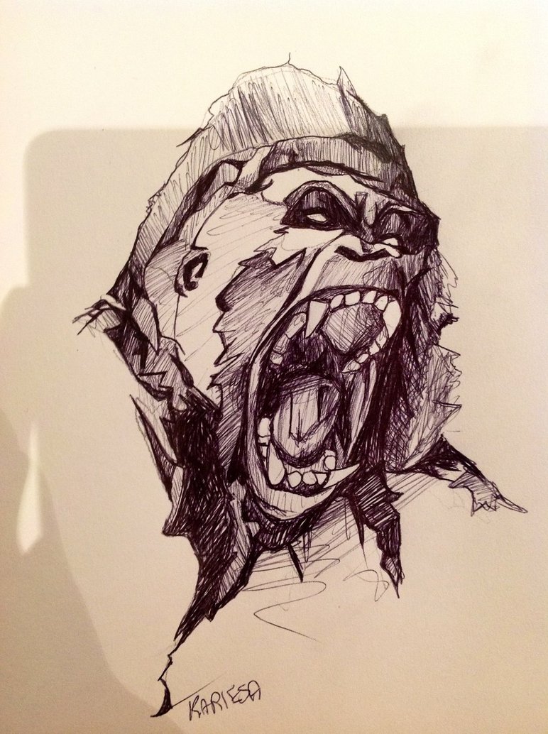 realistic angry gorilla drawing