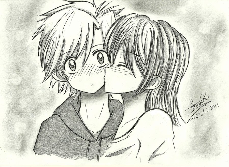 Anime Love Kiss Drawing at GetDrawings Free download