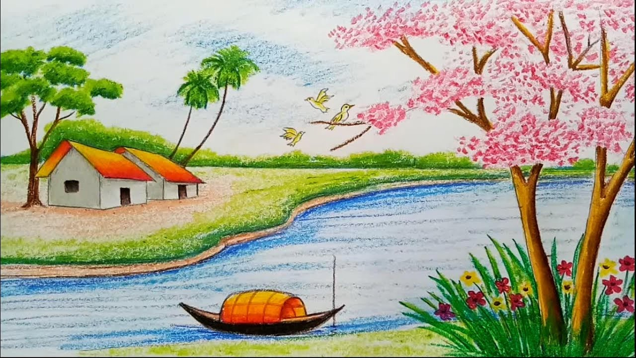 beautiful easy scenery drawing for class 6