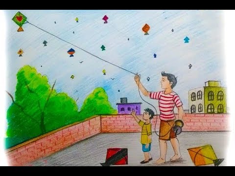 Children Flying Kites Drawing at GetDrawings | Free download