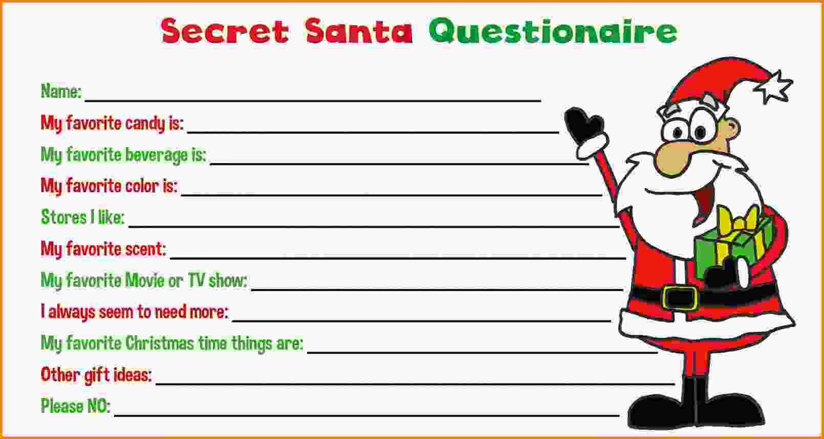 Secret Santa Name List Template