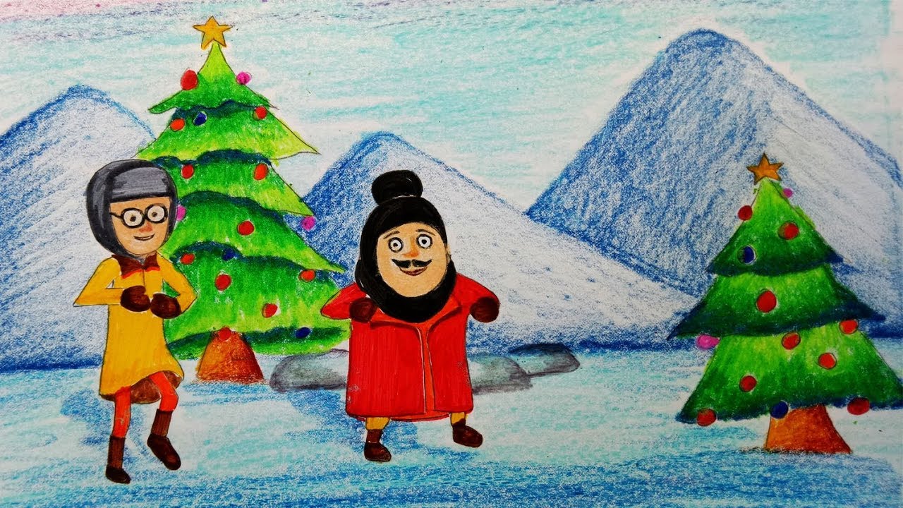 Christmas Scene Drawing Easy For Kids - Kuin kapal