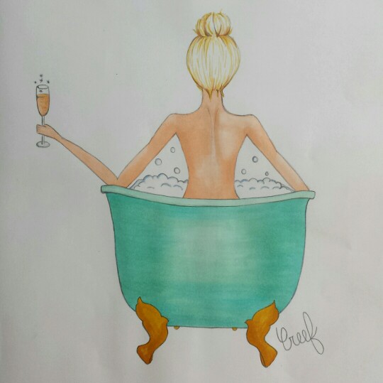 540x539 Draw Me A Bath, Clawfoot Tub, Bubble Bath, Champagne.