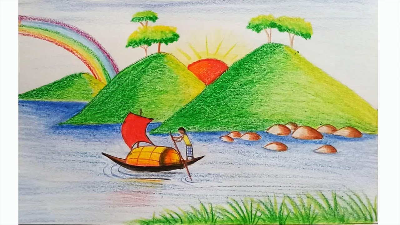 Easy Scenery Sketch Colour - canvas-beaver