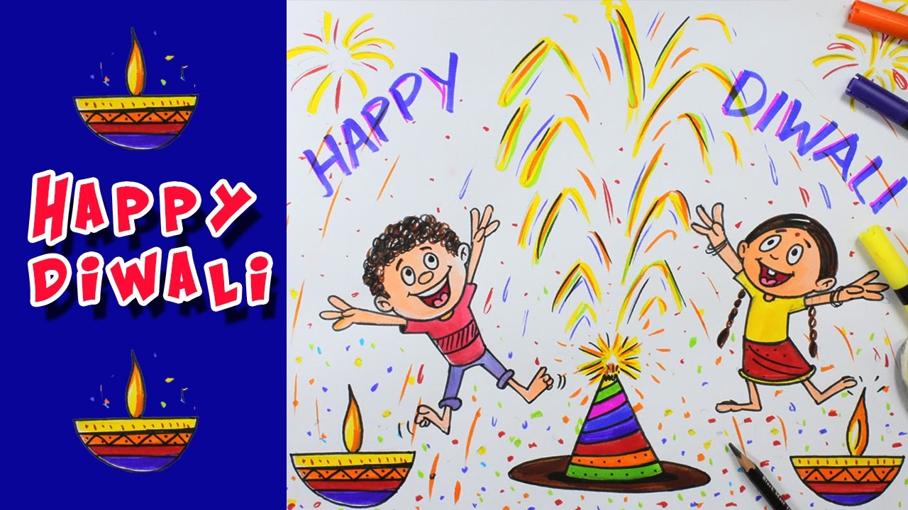 Simple Diwali Festival Drawing Sketch with Realistic