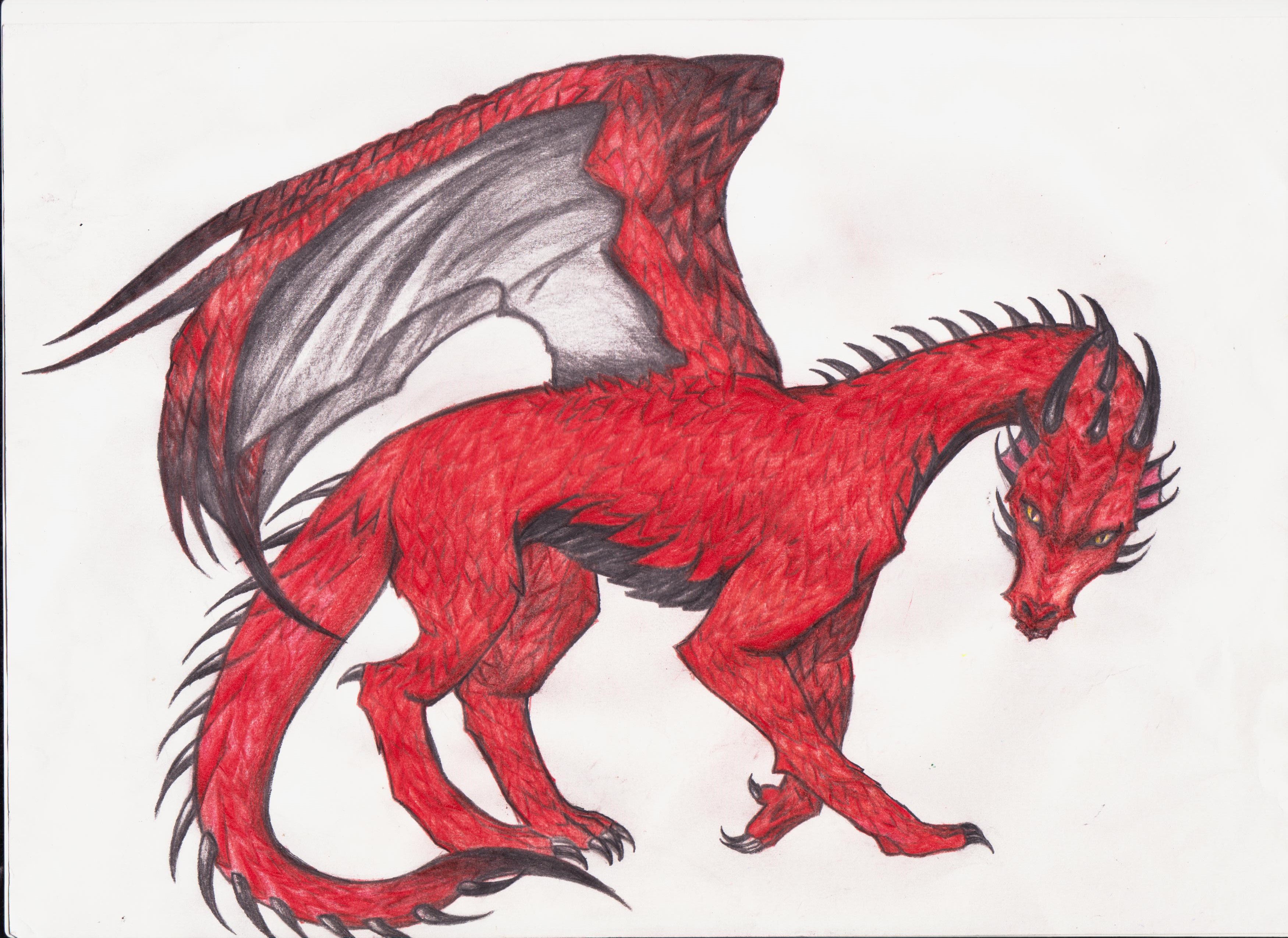 Красный дракон карандашом