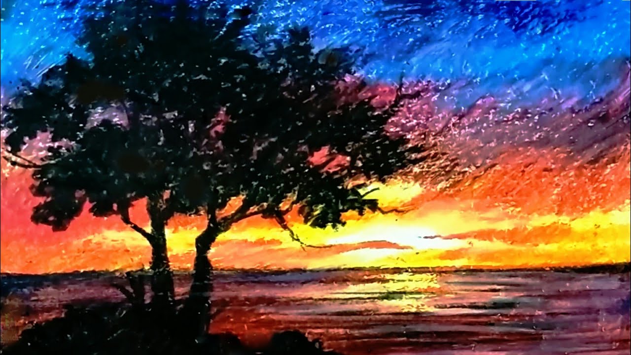 love oil pastel scenery drawing