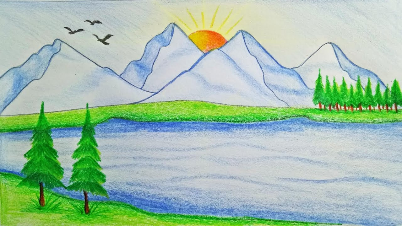 beautiful sunset scenery beautiful easy scenery drawing