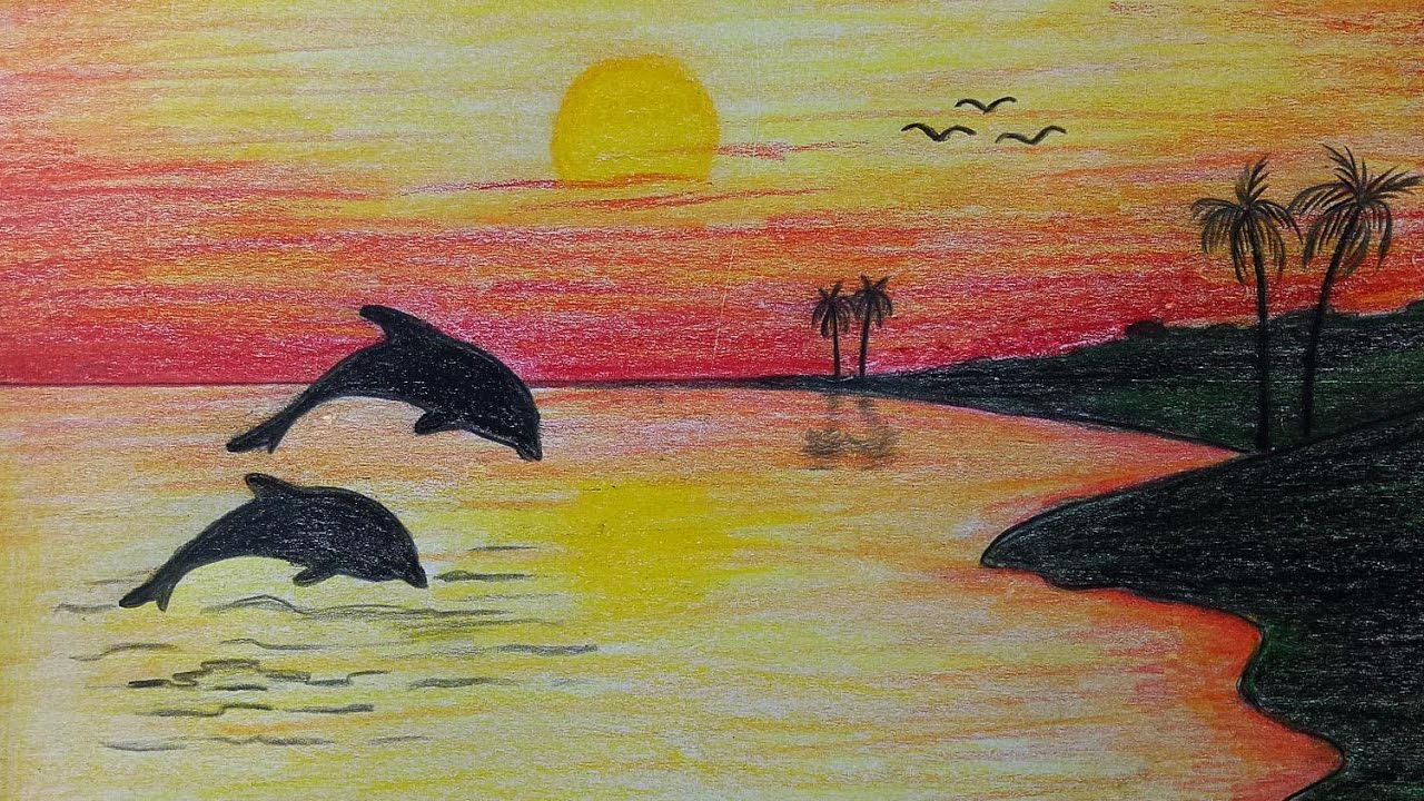 Sunset Drawing Easy For Kids How To Draw Easy Sunset On A Beach With