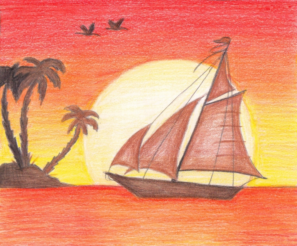 sunset color pencil drawing