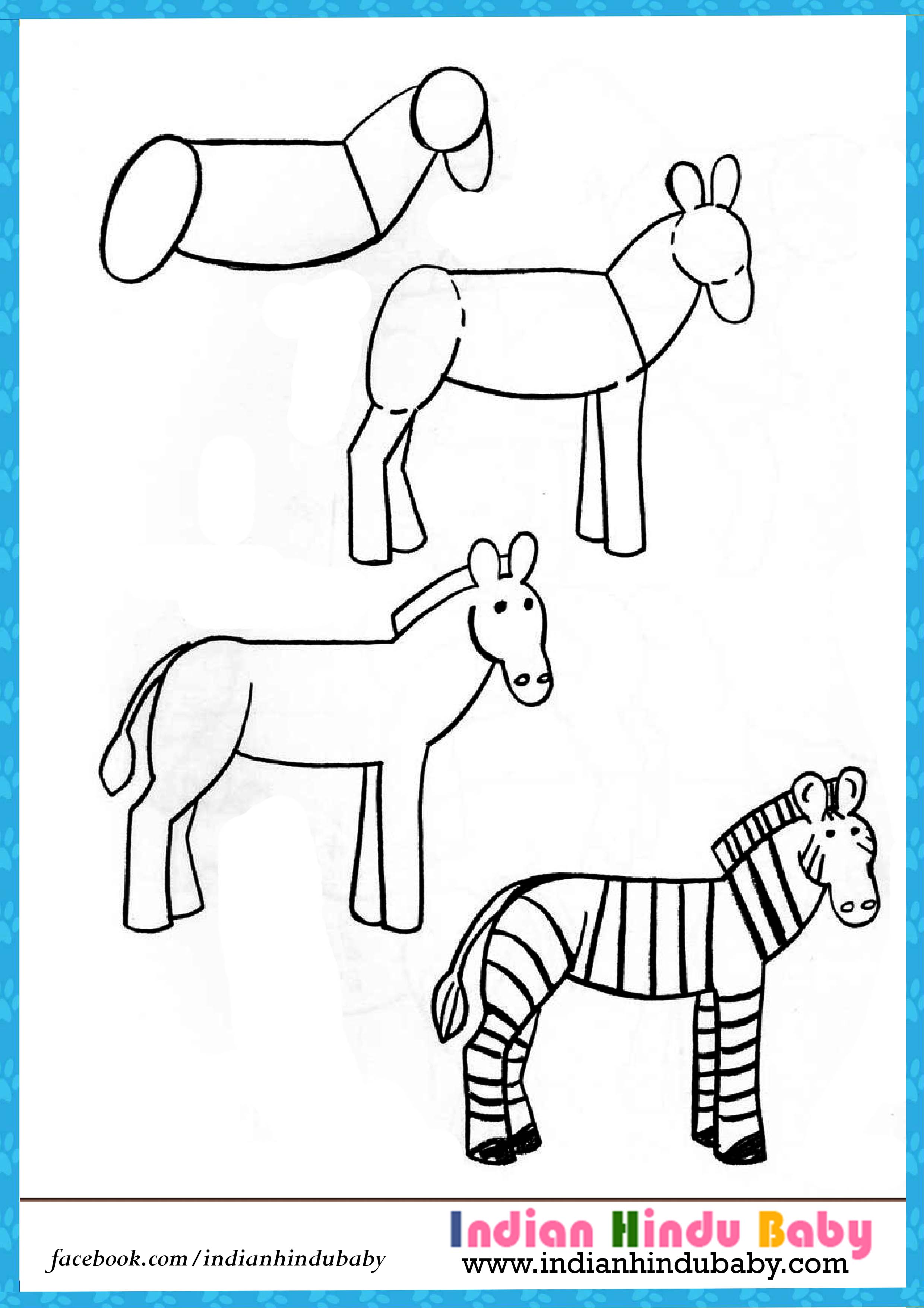 cartoon zebra drawing easy