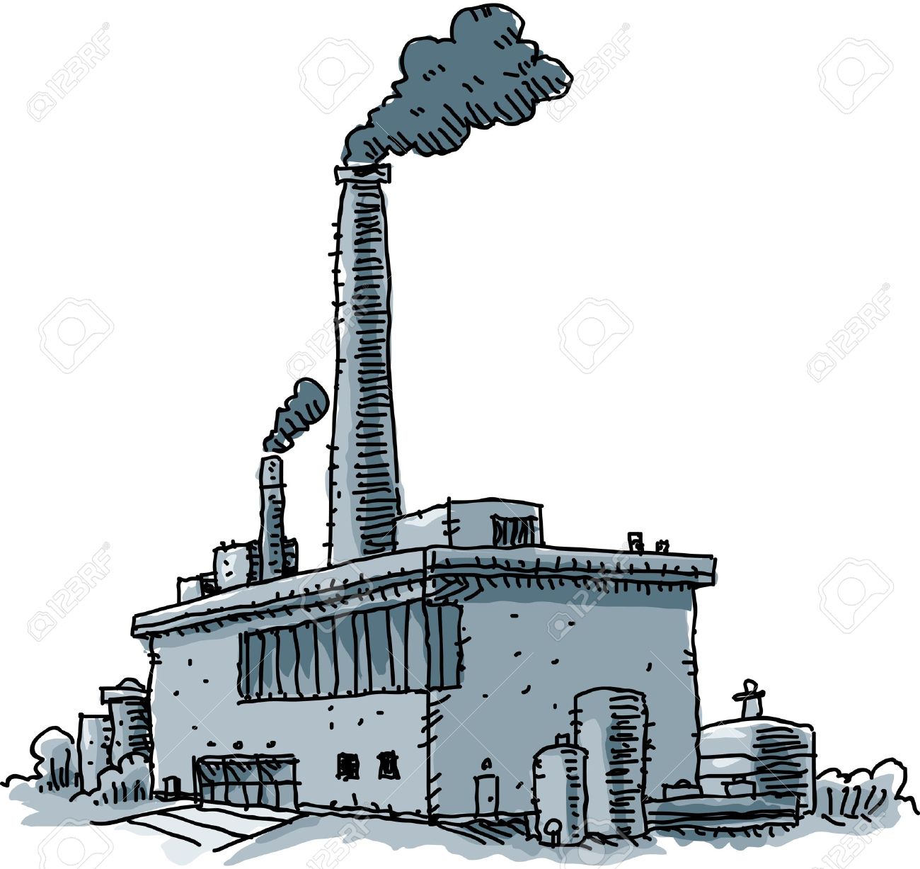 How To Draw A Factory With Smoke Step By Step