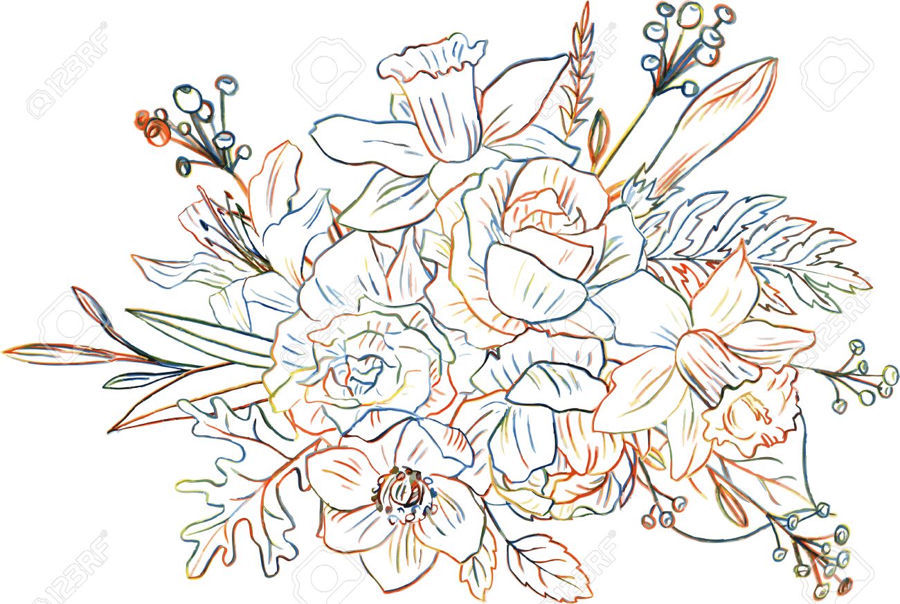 Цветы букеты линии для рисунков