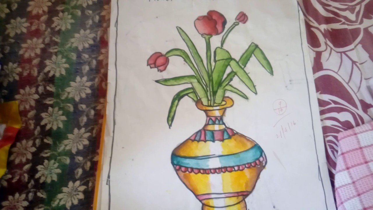 Coloring Pages Very Beautiful Flower Pot Drawing : Glitter flower