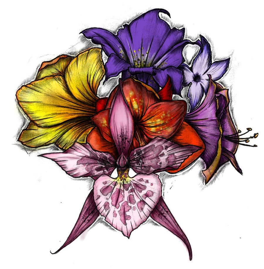 900x918 Colored Flowers By 05na.
