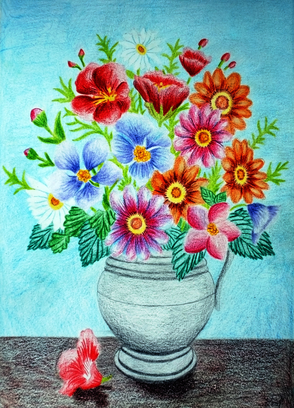 The Artistic Process Of Creating Vase With Flowers Drawings