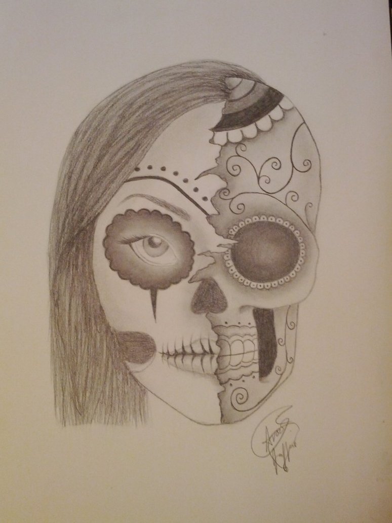 Half Face Half Skull Drawing at GetDrawings Free download