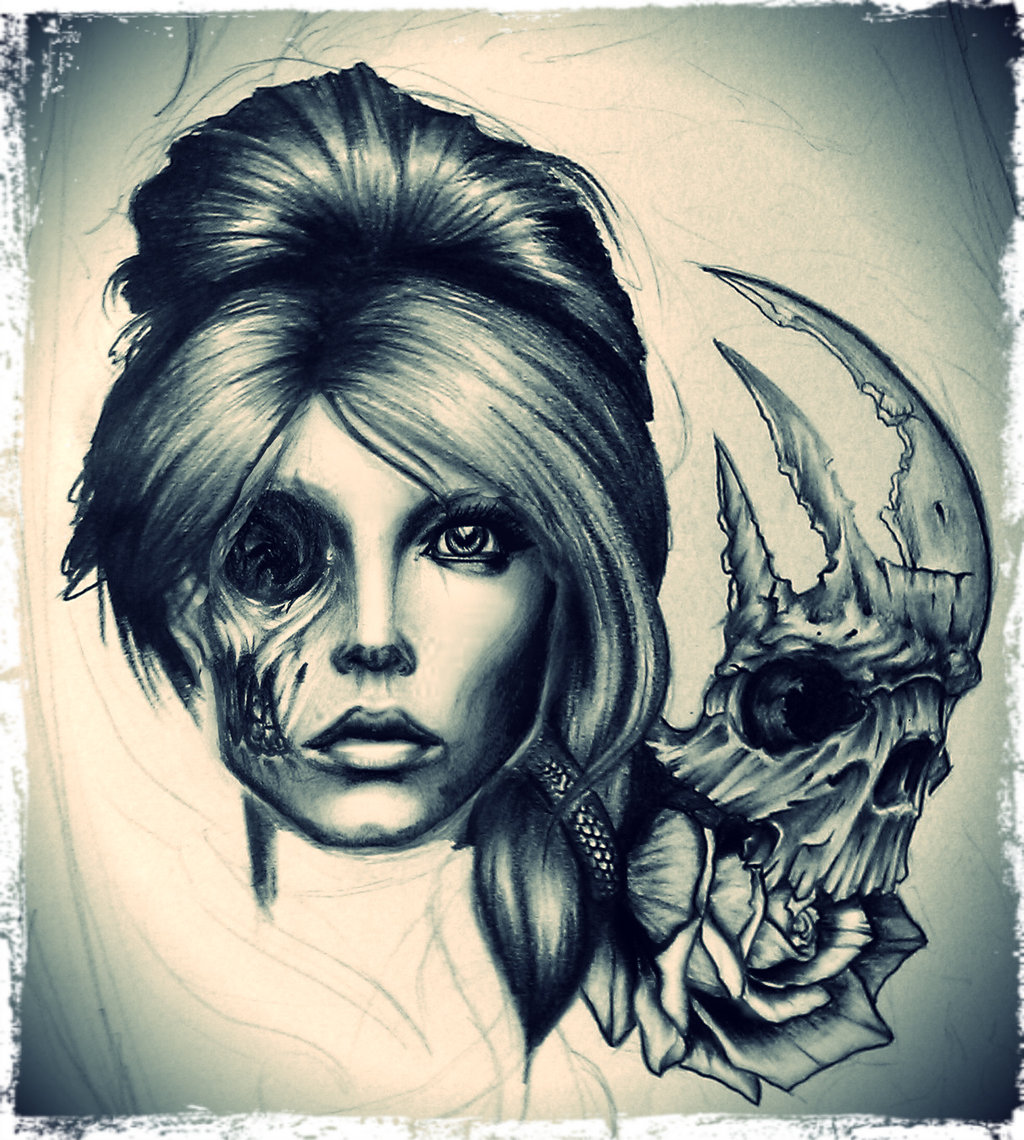 Half Girl Half Skull Drawing at GetDrawings | Free download