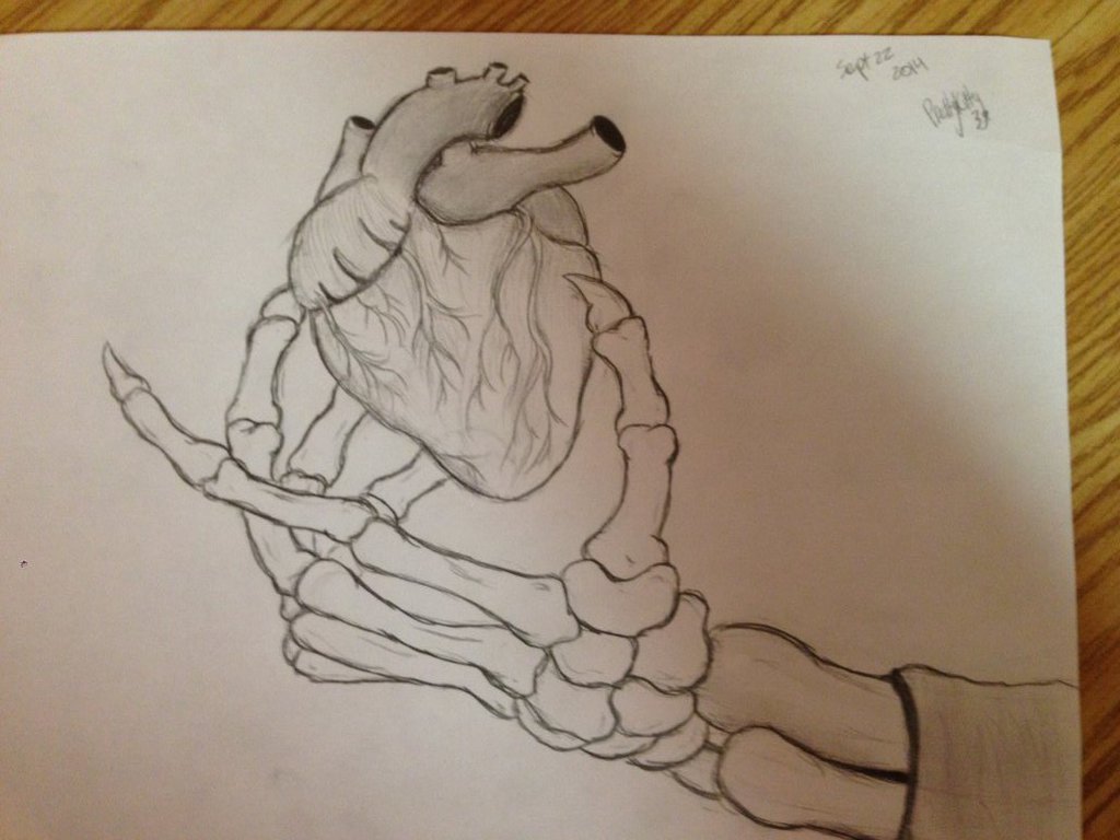 Skeleton Hand Holding Heart Drawing