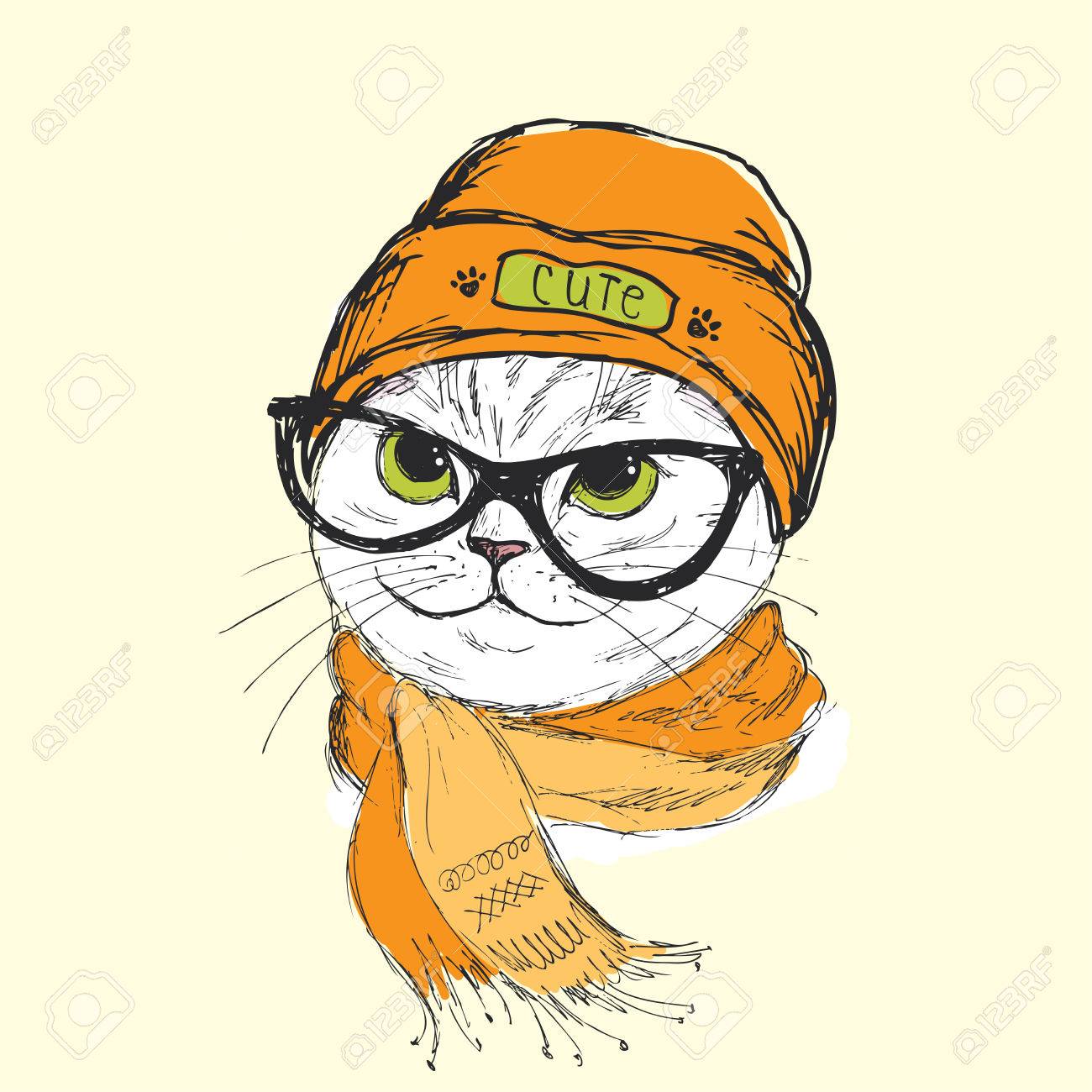 Кот в очках и шарфе