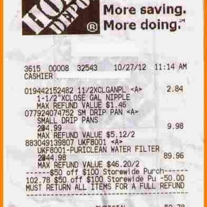 Home Depot Receipt Template