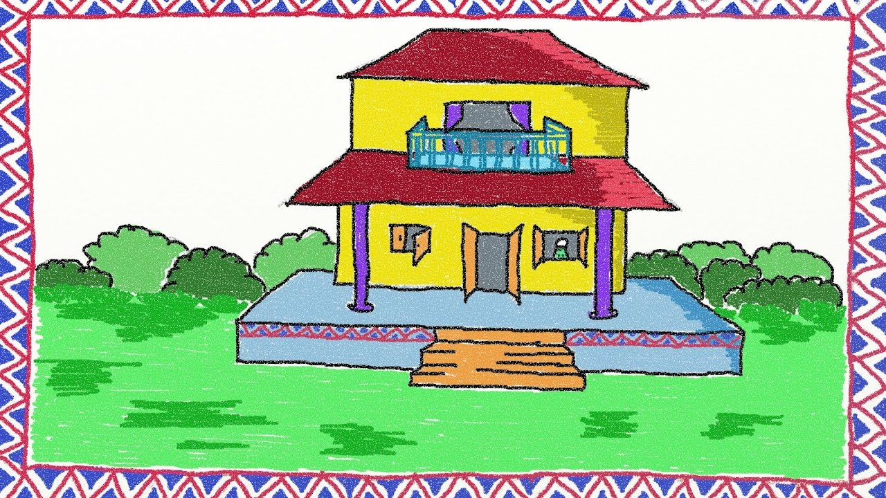Simple House Drawing Colour Full - art-valley