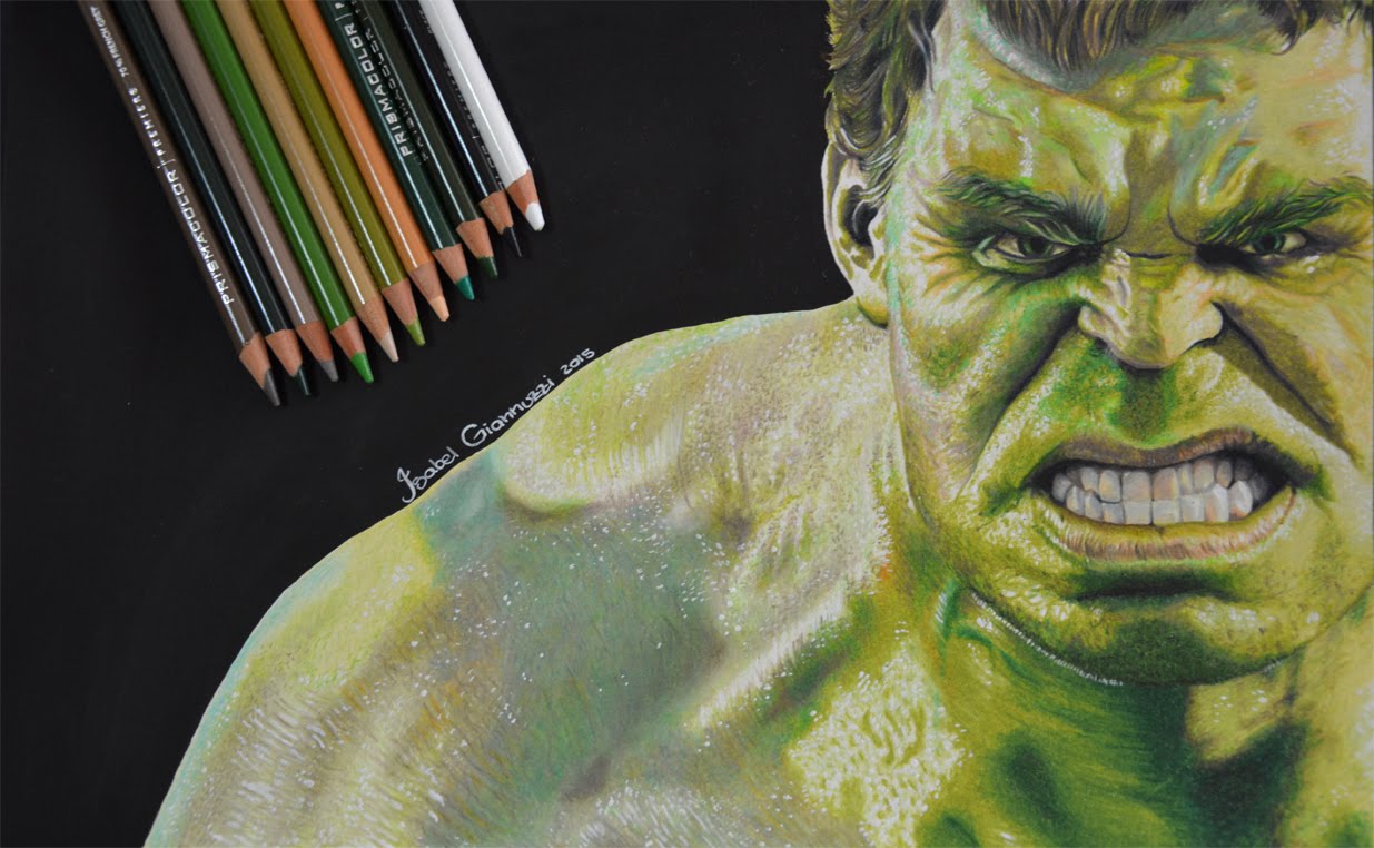 Colored Pencil Drawing of the Hulk Signed Fine Art Print