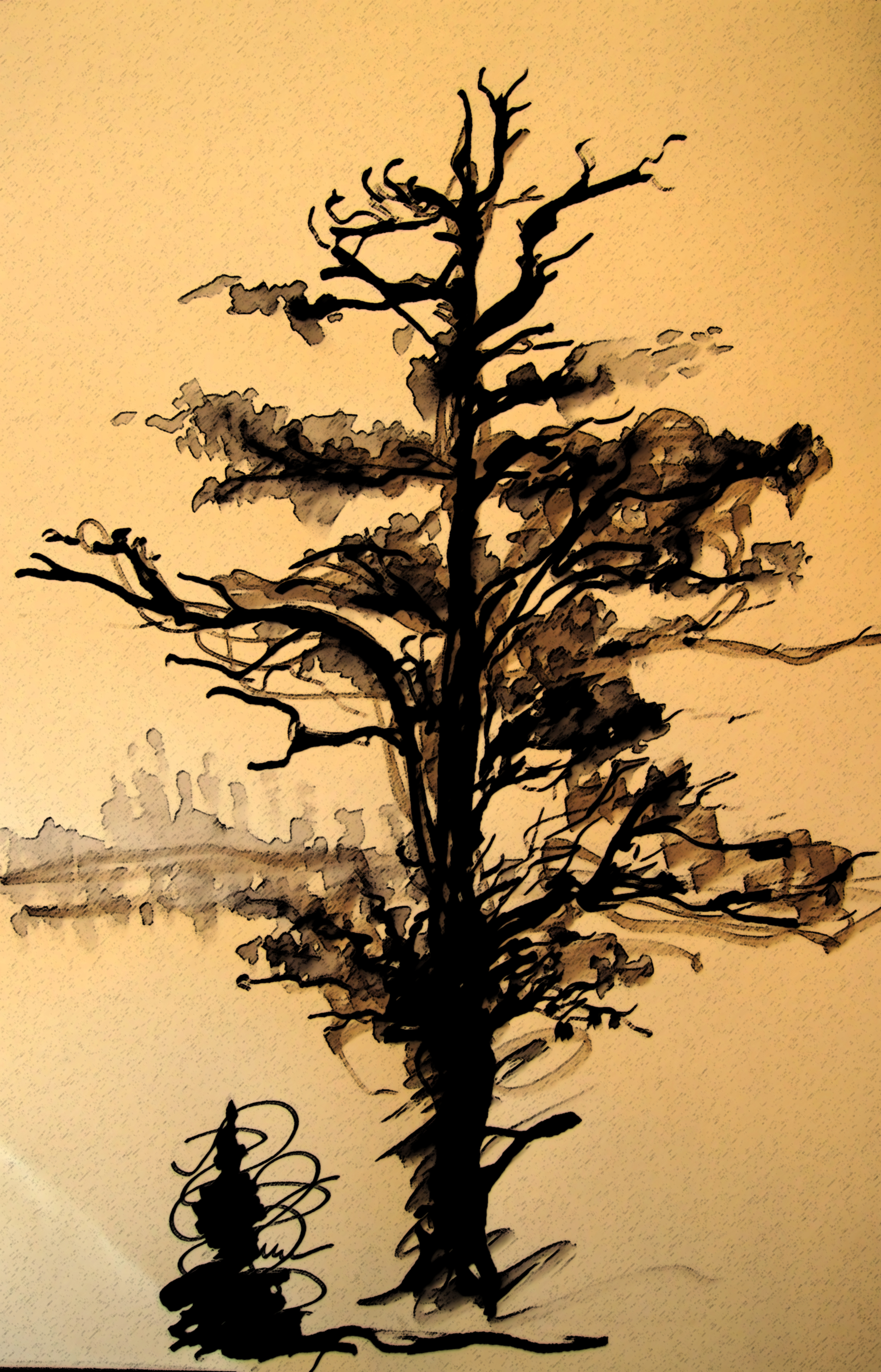 Картина дерево чернилами