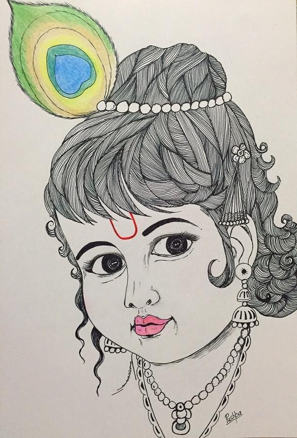 611x900 Bal Krishna Drawing By Pushpa Sharma