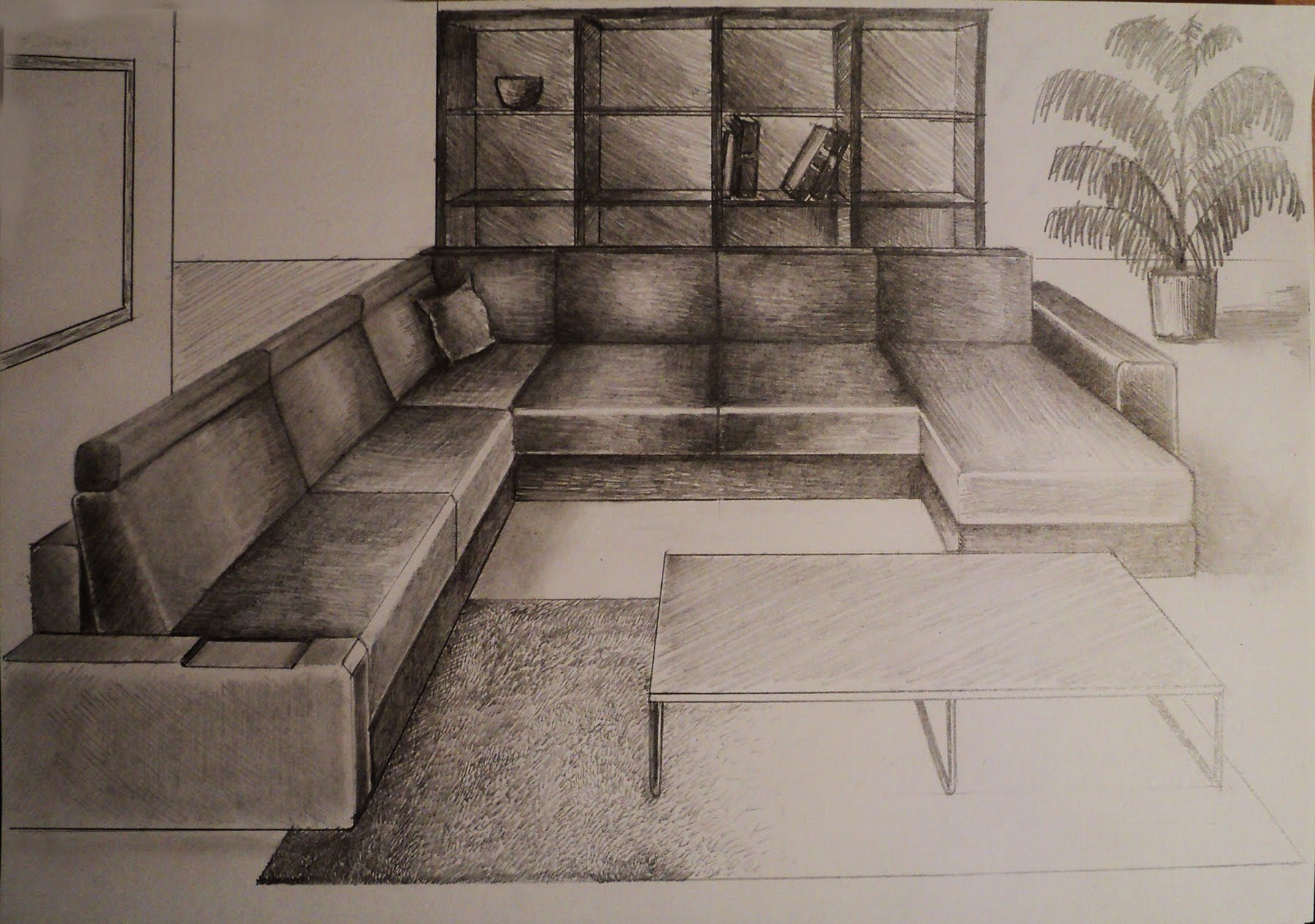 A Drawing Of A Living Room