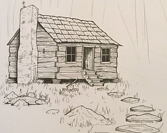 log cabin drawing easy