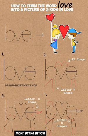 300x462 How To Draw Cartoon Kids In Love From The Word Love In This Easy