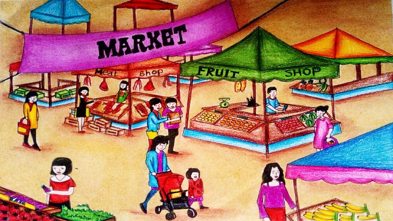 How To Draw A Market Scenery Market Drawing at GetDrawings Free