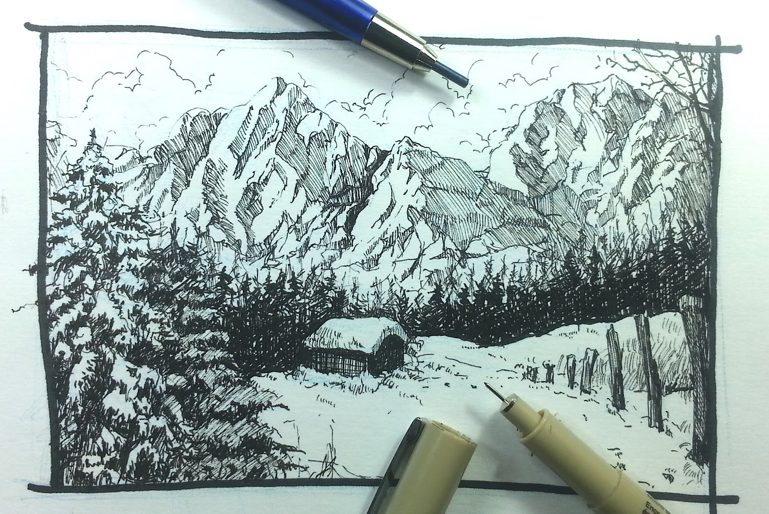 Mountain Scene Drawing at GetDrawings | Free download