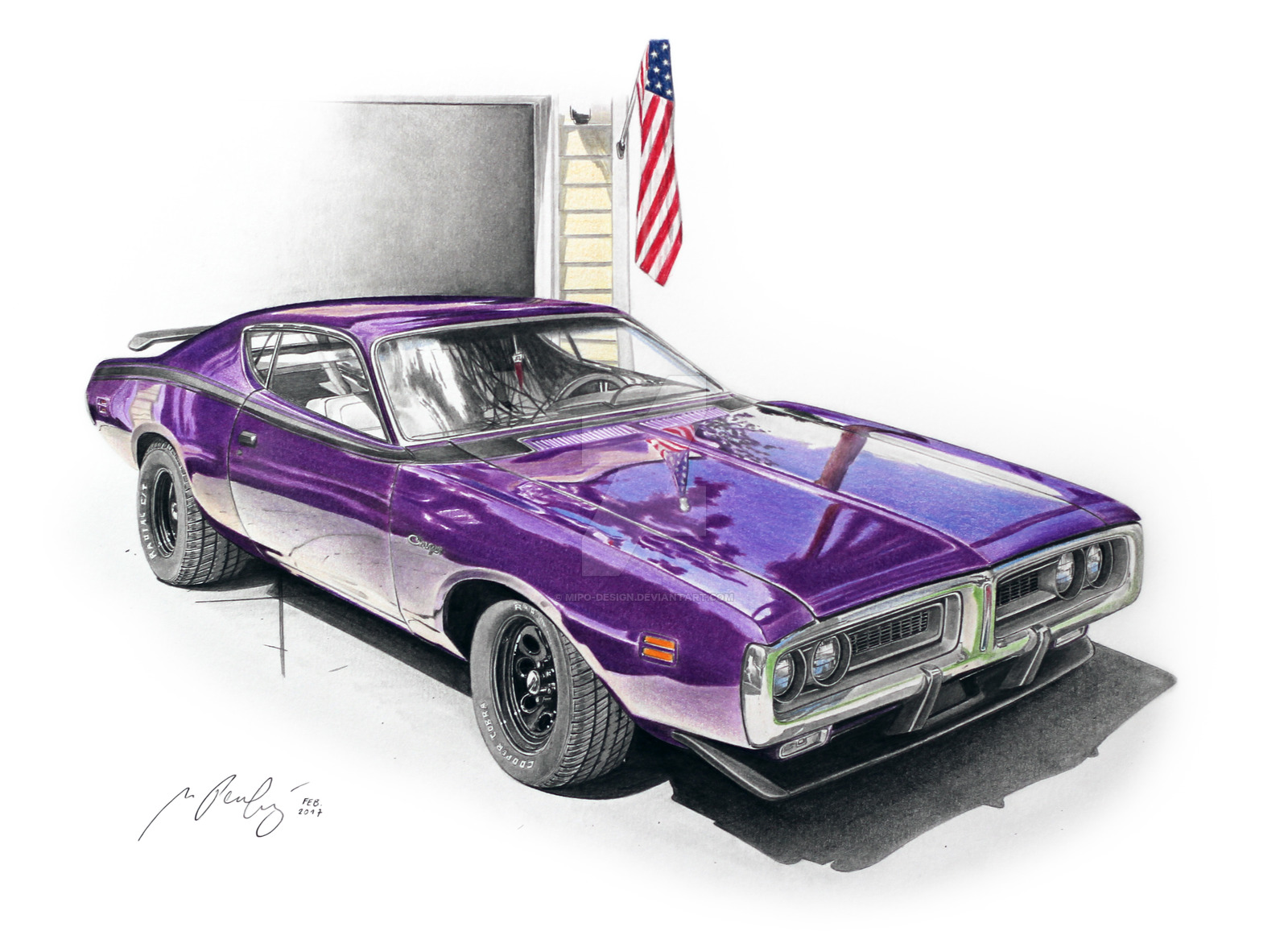 Unique Muscle Car Drawing Sketch with simple drawing