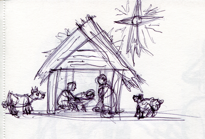 Nativity Scene Drawing, Christmas Art Projects for Kids: Charcoal
